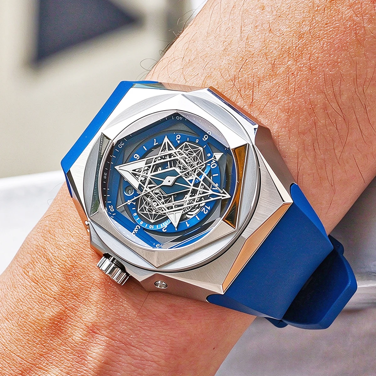 Reef Tiger Men's automatic mechanical watch, star chart dial, rubber strap, luxury and stylish men's watch
