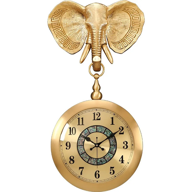 Elephant Clock Wall Clock Living Room Home European Luxury High-End Villa American Light Luxury Pure Copper Clock Wall-Mounted