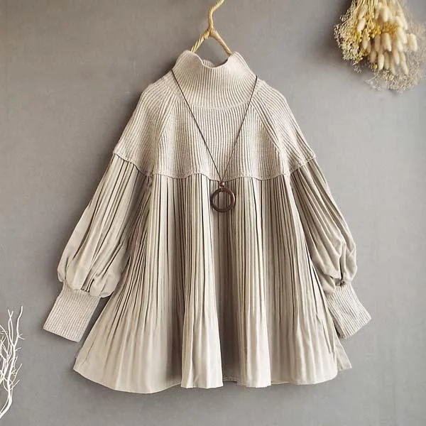 Turtleneck Fake 2 Pieces Women Sweaters Solid Korean Fashion Loose Pull Femme Ins Vintage Autumn Winter Pullovers