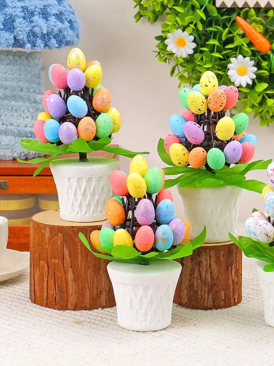 Oeufs colorés pour le jour de pâques, plante artificielle, bonsaï, œuf moucheté créatif, Pot de fleur, joyeux printemps, décor pour la maison, 2025