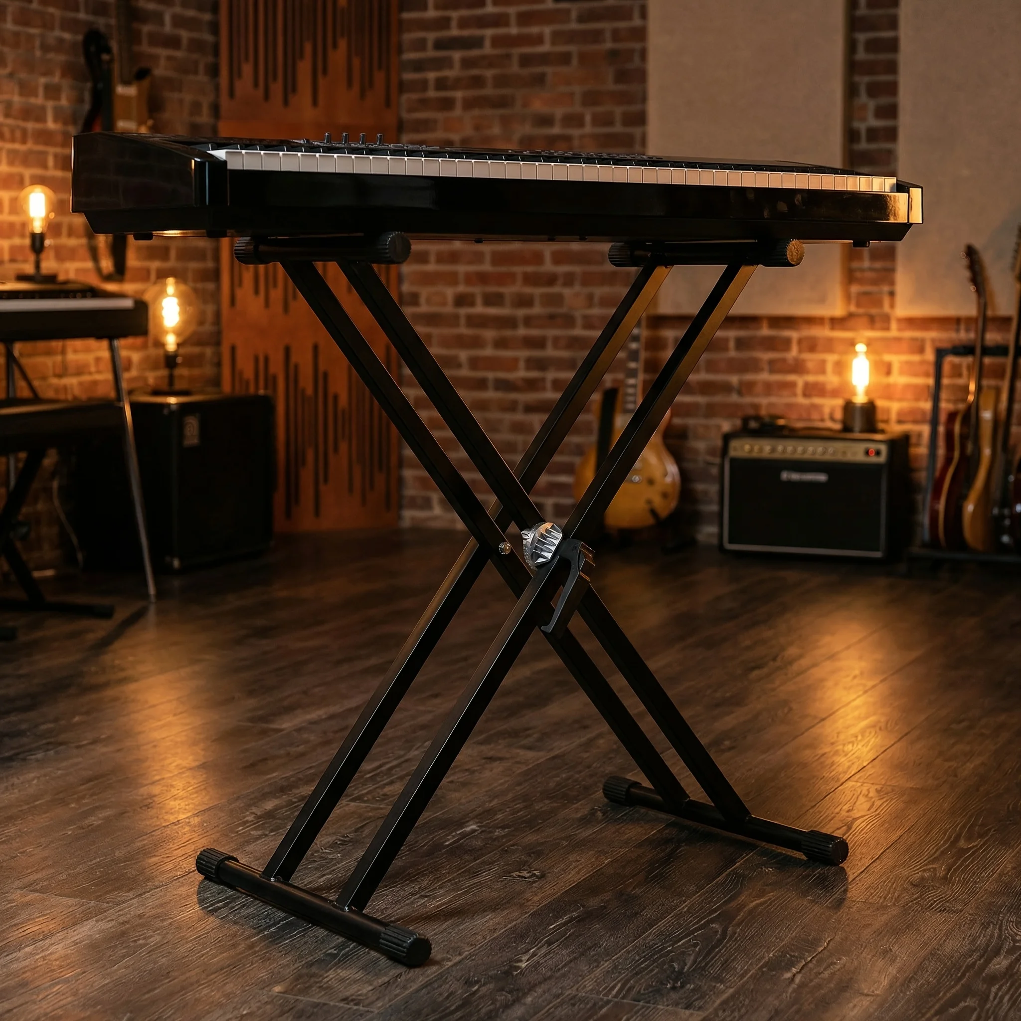 Adjustable Thickened X-Type Double Tube Electronic Stand Gear Folding Piano Keyboard Rack for Musical Instruments Support
