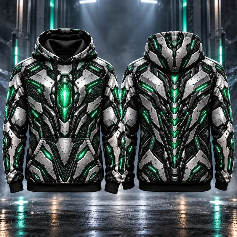 Cyber Mechanical Armor Style 3D Print Fake Robot Pattern Hoodie Men Fashion Streetwear Sweatshirt Casual Long Sleeve Hoodies