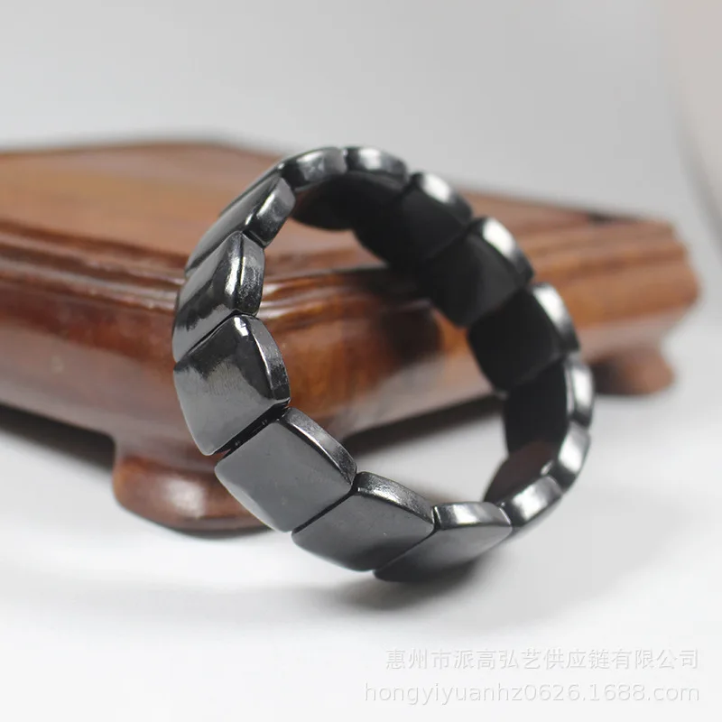 Russian Shungite Unisex Hand Row Bangle Natural Stone Ethnic Style Energy Fashion Jewelry Gift