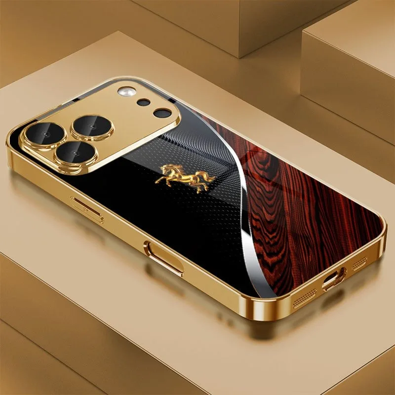 Gold Horse Pattern Glass Case for iPhone product image