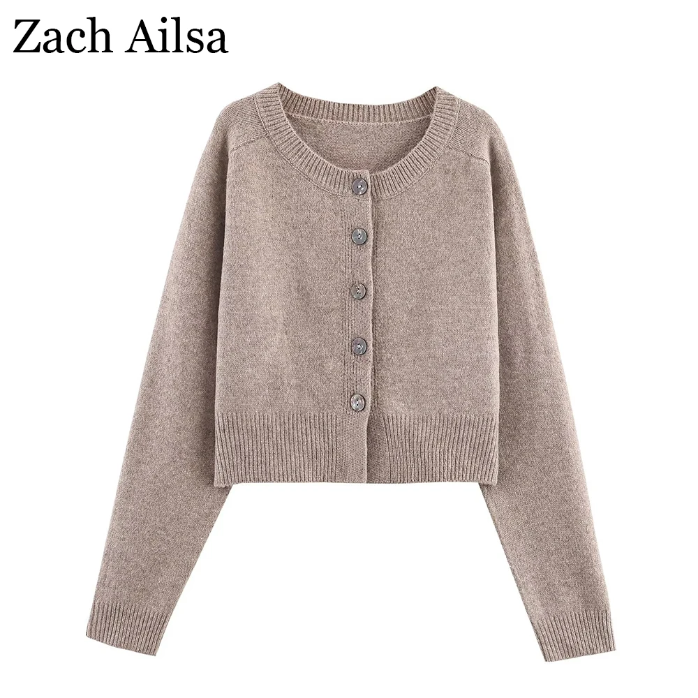 

Women's European and American style autumn French style short sleeved shoulder length round neck button knit cardigan jacket