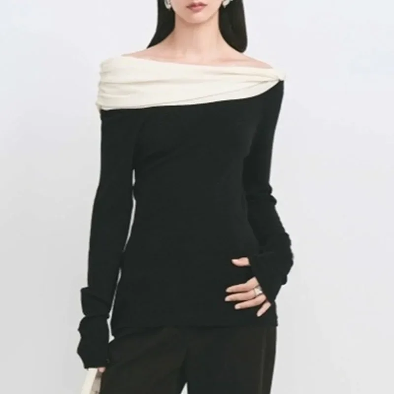 

Вязаный свитер, женские пуловеры, модный вязаный свитер с длинным рукавом и вырезом в стиле пэчворк, пуловер, женские топы Sueters De Mujer Q1250