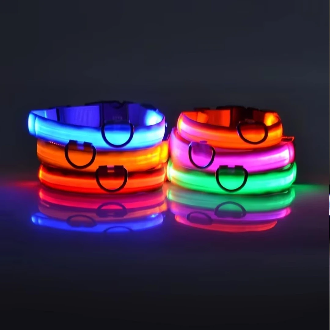 New Nylon Pet Collar LED Night Safety Flashing Glow In The Dark Dog Leash Dogs Luminous Fluorescent Pet Dog Collar Pet Products