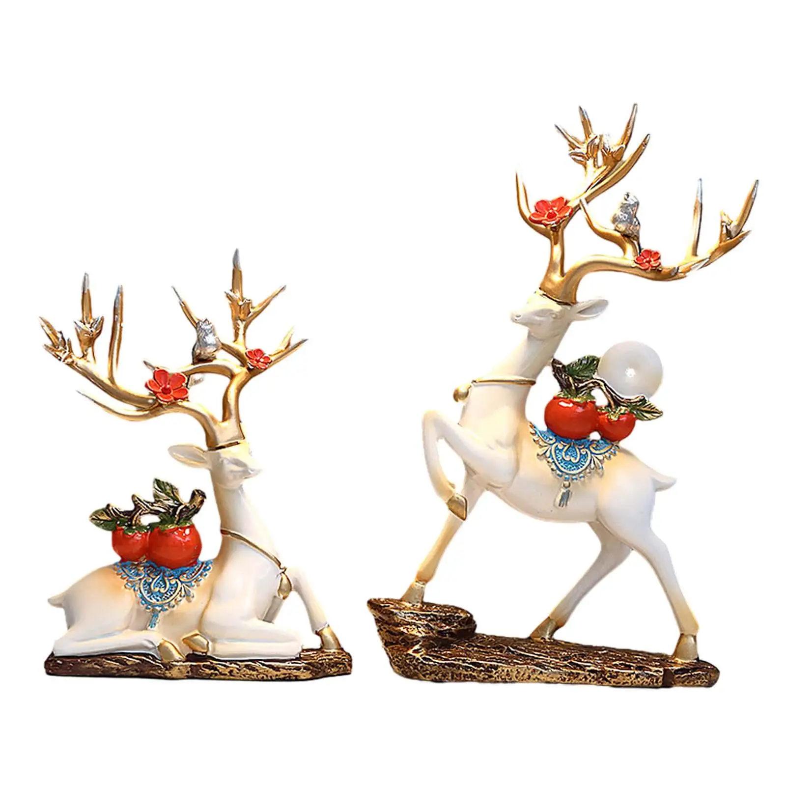 2pcs Reindeer Statues Deer Figurine Collectible Gift European Animal Sculpture