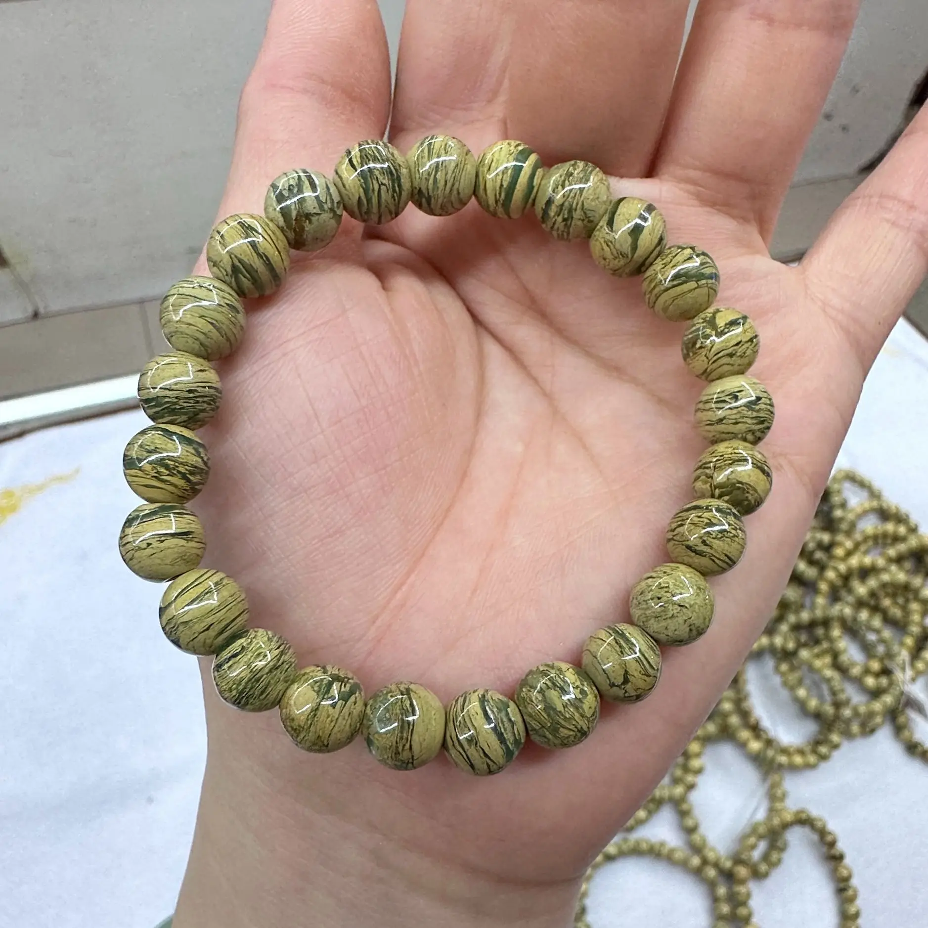 Natural Desert Oasis Zebra Green Lepidolite  Gemstone Jewelry Bracelet Natural Gemstone Bangle for Women for Gift Wholeslae