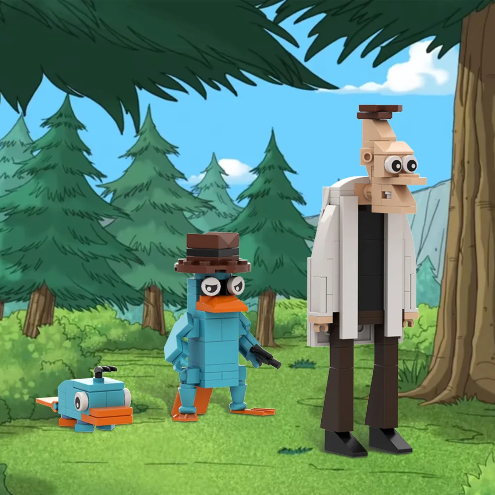 MOC Phineas and Ferb لتقوم بها بنفسك اللبنات نموذج بيري خلد الماء دكتور هاينز Doofenshmirtz الرسوم المتحركة الطوب اللعب هدية
