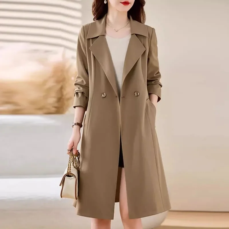 Women's Medium-Length Spring Autumn 2025 New Style Korean Version Petite Fashion British Style Overcoat Knee-Length Jacket