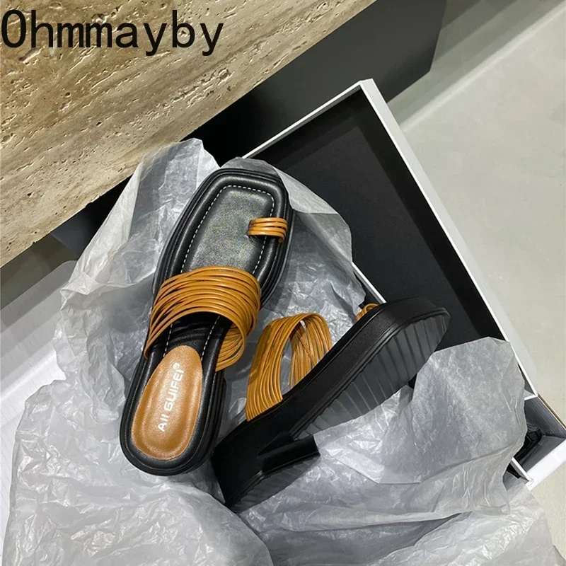 2024 Summer Platform Women Slippers Fashion Elegant Clip Toe Narrow Band Slides Ladies Casual Wedges Heel Beach Sandalias