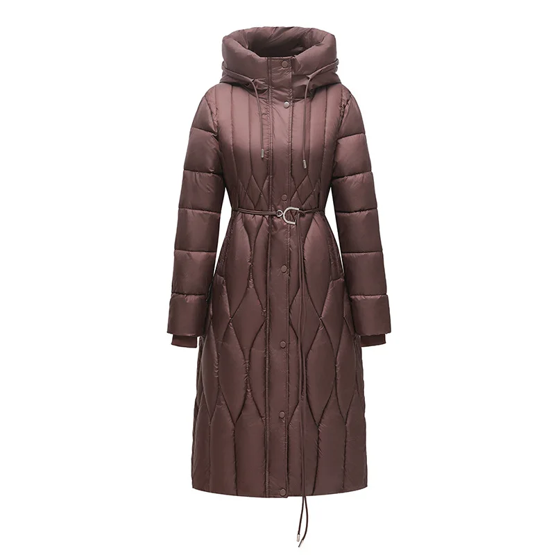 Women\'s Long Padded Jacket 2024 Winter New Fashionable And High-Quality Cinched Waist With A Hood To Look Slimmer Warm Jacket