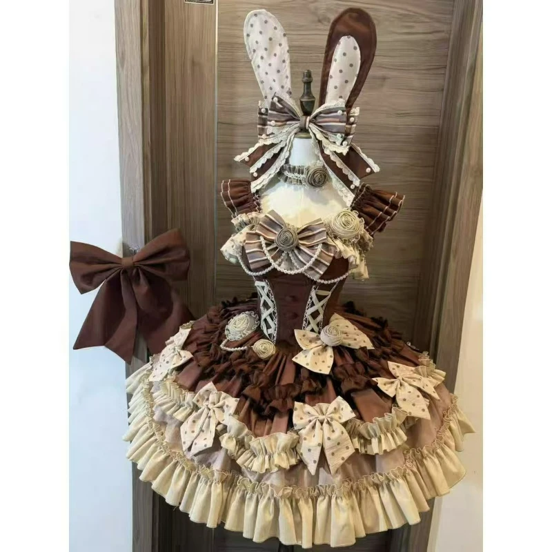 brown peasant dress Long Sleeve Fashion Safari Lodi Smocked bodice with ruffle and decorative stitching Oioloyjm Renaissance Medieval Dress for