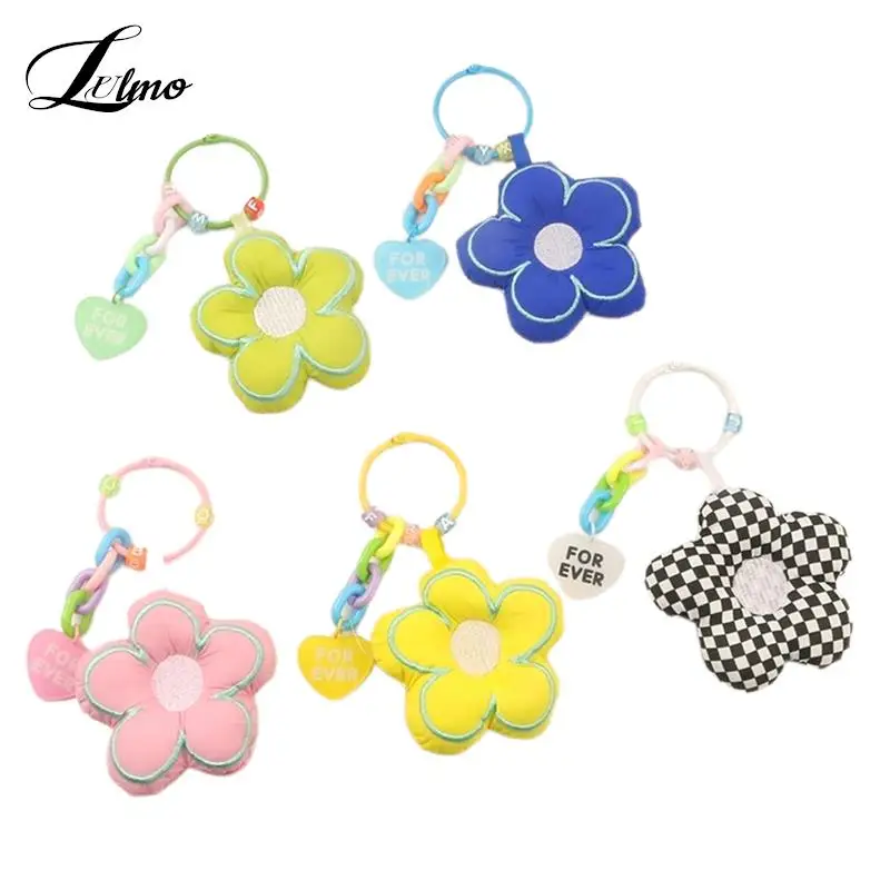 Creative Sakura Fabric Flower Keychain Jewelry Lanyard Girl Boy Couple Gift Peach Heart Chain Keyring Headset Pendant Decorate