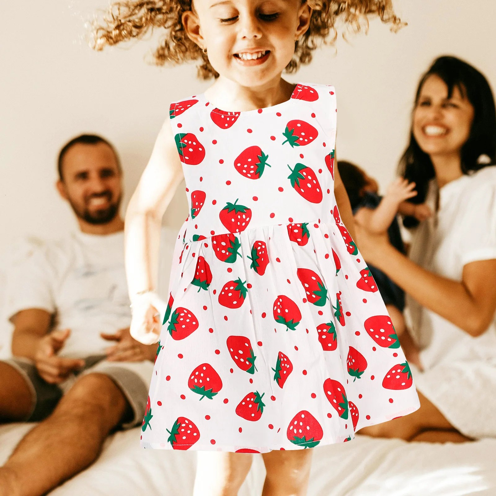 

1 set Baby Girl Sleeveless Strawberry Print Summer Dress With Hat Reusable Photo Shoot Outfit For Newborn Toddler Beach Party