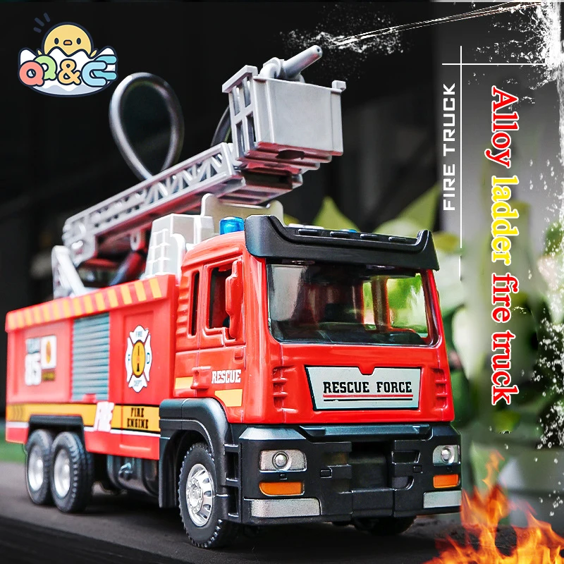 Water Spray Fire Truck Toy Simulation Alloy Sound and Light Ladder Rescue Fire Truck Car Model Children\'s Toys Birthday Gift