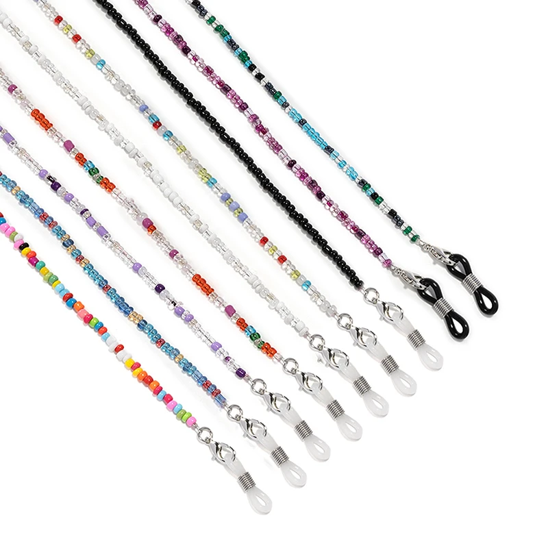 Colorful Rice Bead Glasses Chain Crystal Beaded Eyewear Lanyard Woman Face-Mask Strap Neck Cord Anti-Drop Sunglasses Holder Rope