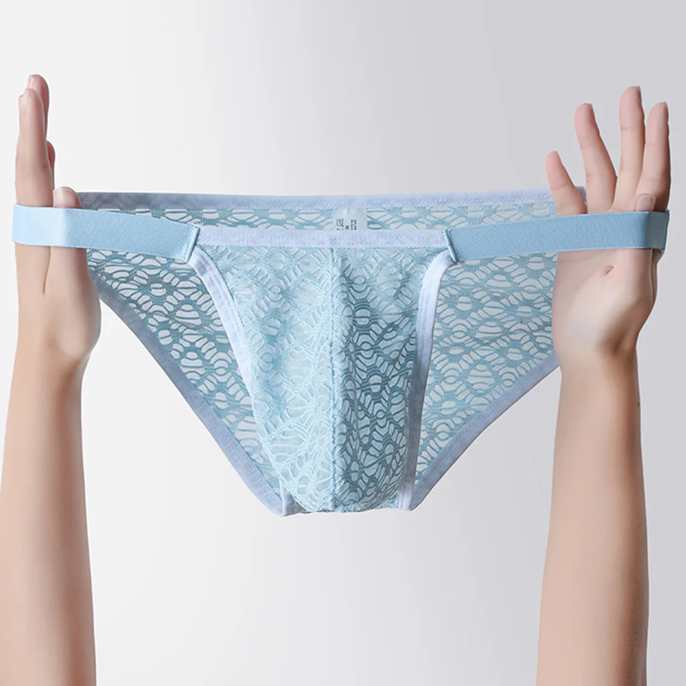 Men Jacquard Brief Low-rise Lingerie Mesh Gay Pouch Panties Adult Underwear Sexy Accessories Hot Underpants See-Through Bikini
