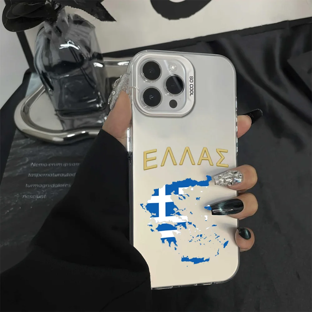 Greece Greek Flag Phone Case for iPhone 16 12 13 14 15 11 Max Pro Plus Laser IMD Color Shell