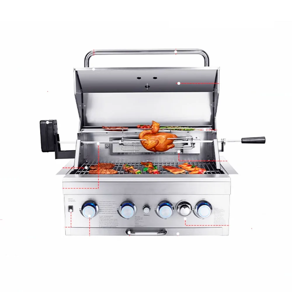 

Outdoor Kitchen Cooking Electric Grill Charcoal Gas 4 Burners Smoker Grill Machine Large Gas Bbq Grills For Barbecue