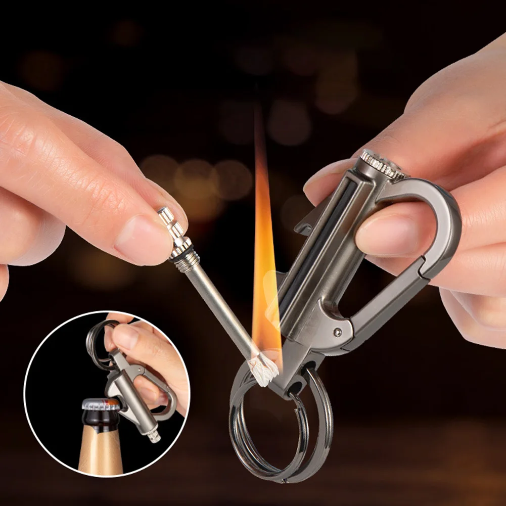 Metal Permanent Match Lighter Keychain Outdoor Emergency Igniter Waterproof Cigarette Flint Fire Keychain