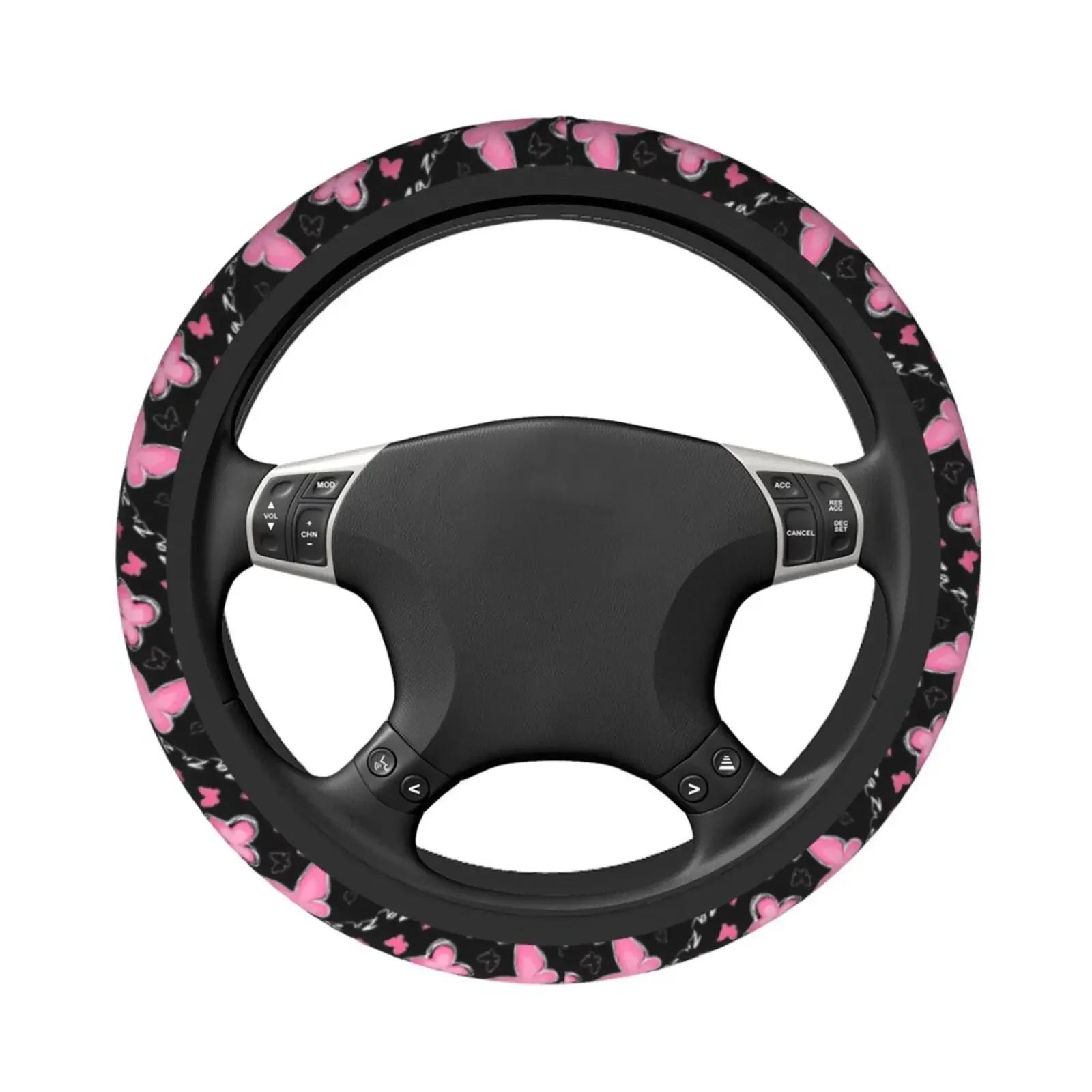 Women Butterfly Pink Steering Wheel Cover Universal 15 Inches Steering Wheel Cover Fashion Non-Slip Suitable for Girl Gifts