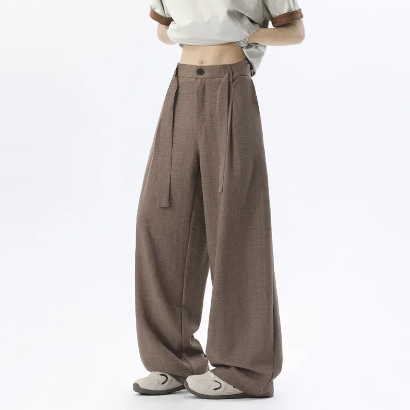 

Summer Linen Pants Men Fashion Retro Brown Casual Pants Men Japanese Streetwear Loose Wide Leg Pants Mens Vintage Trousers