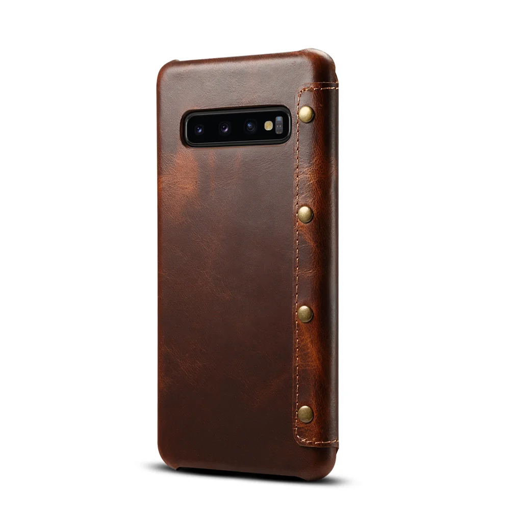 Luxury Oil Wax Top Layer Cowhide Flip Case for Samsung Galaxy S8 S9 S10 Plus S10E Note 8 Note 9 Simple Wallet Leather Case