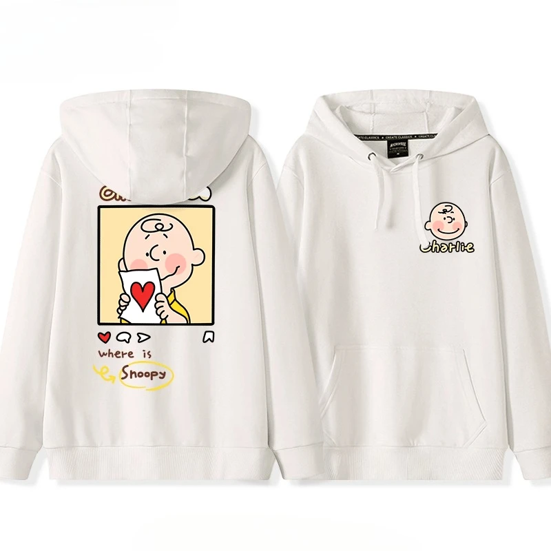 Nouveau automne lâche Snoopy pull à capuche Couple Ins cadre Charlie haut hommes et femmes mignon imprimé polyvalent haut veste à la mode