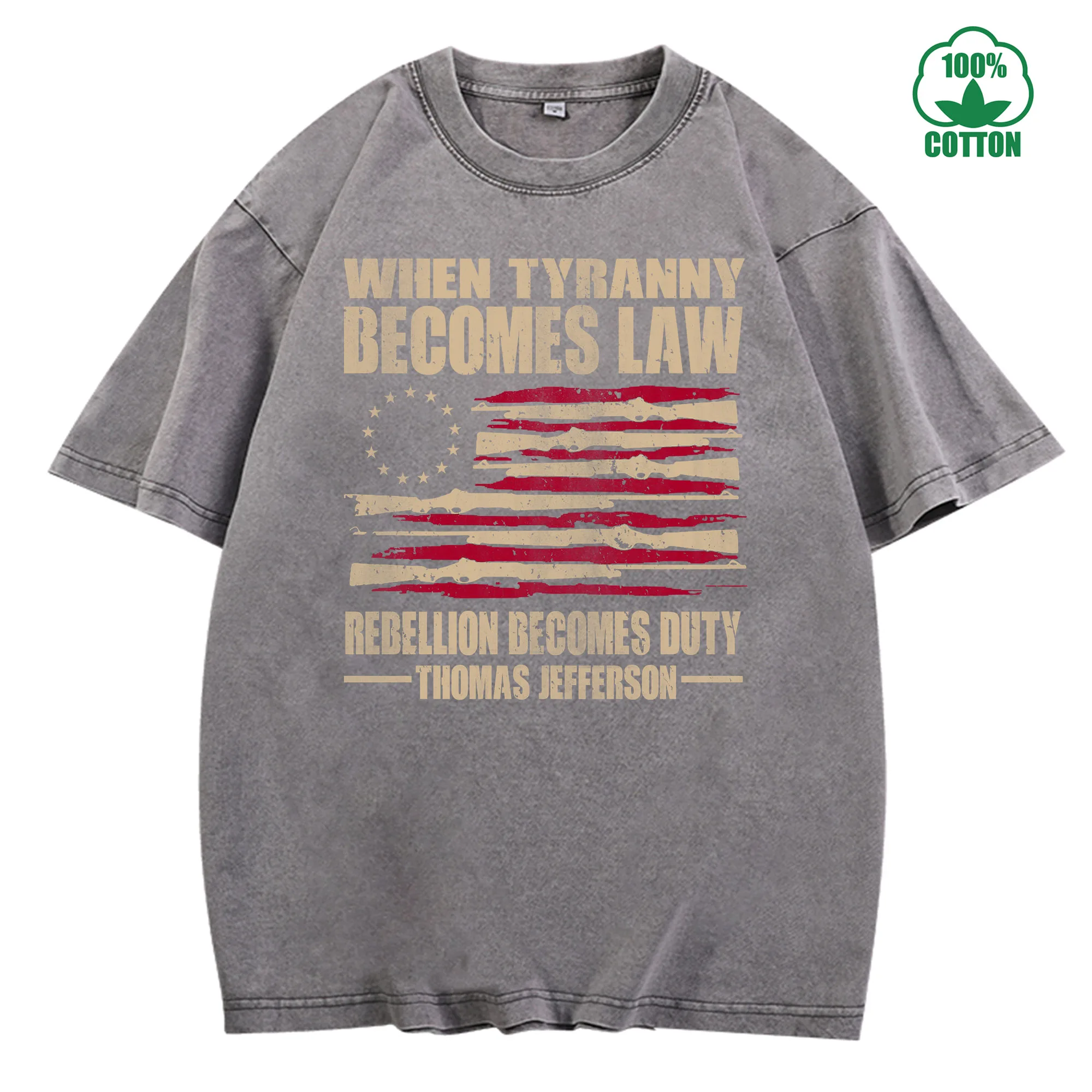 تي شيرت ديفند فريدوم فينتاج مغسول 230 جرام 100% قطن مريح كبير الحجم ملابس الشارع للجنسين