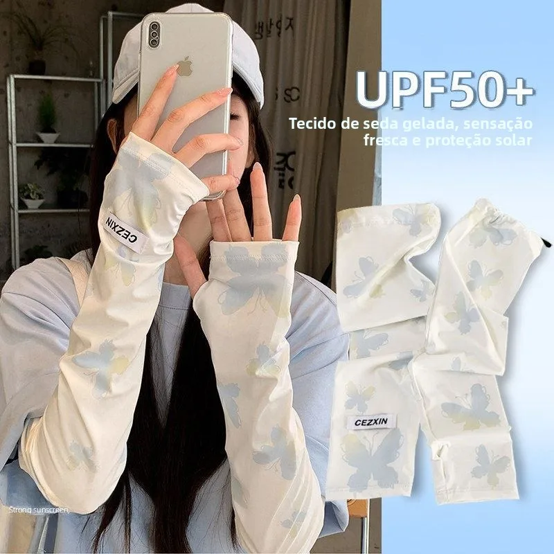 女性用アイスシルク日焼け止めスリーブカバー-2026-新スタイル-uv-保護運転サイクリンググローブアームカバーファッションアクセサリー