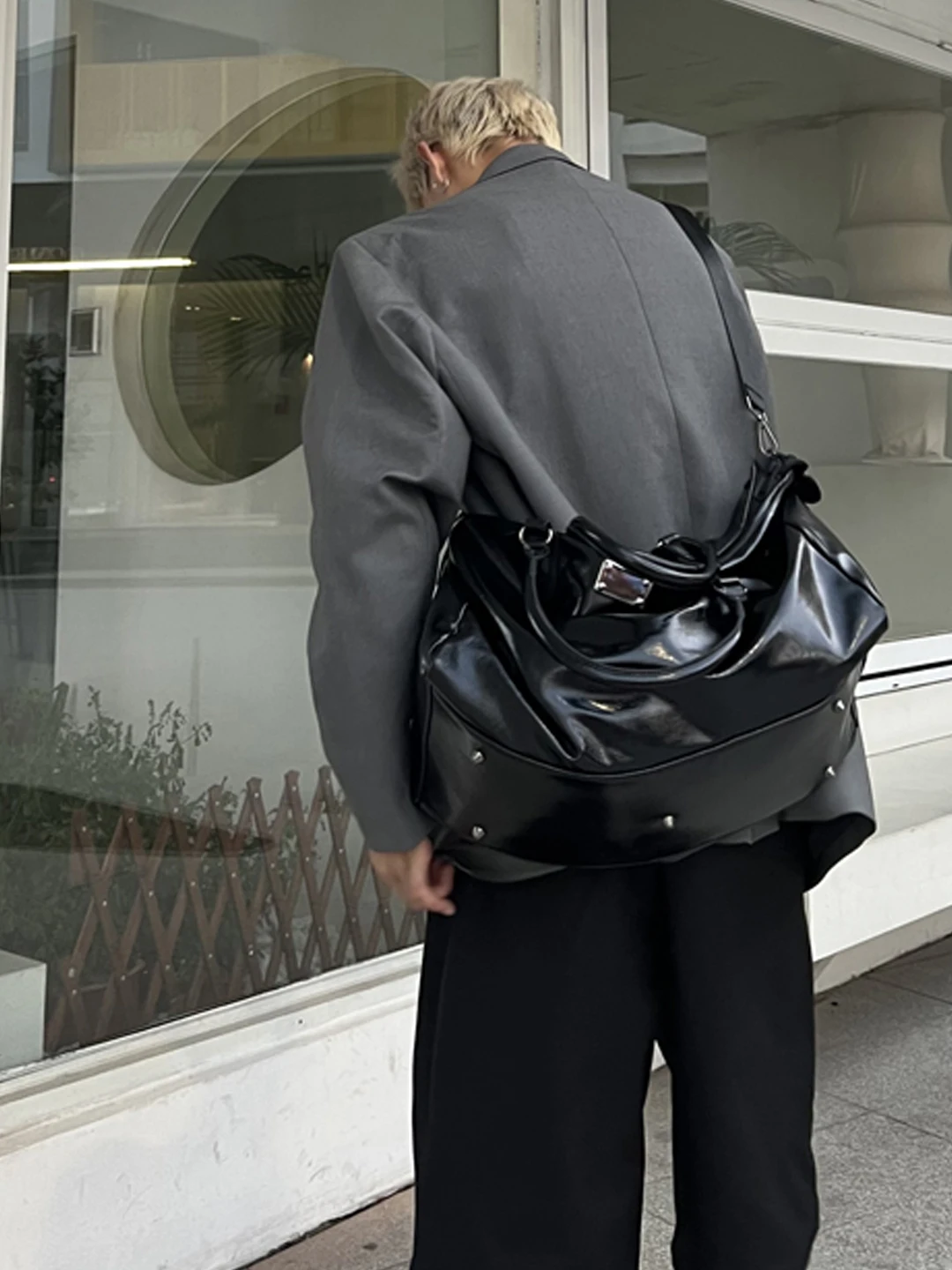 NIN Design Retro Leather Tote Bag Unisex Street Style Large Capacity Single Shoulder Bag Japanese Trend Youth Casual Pure Color