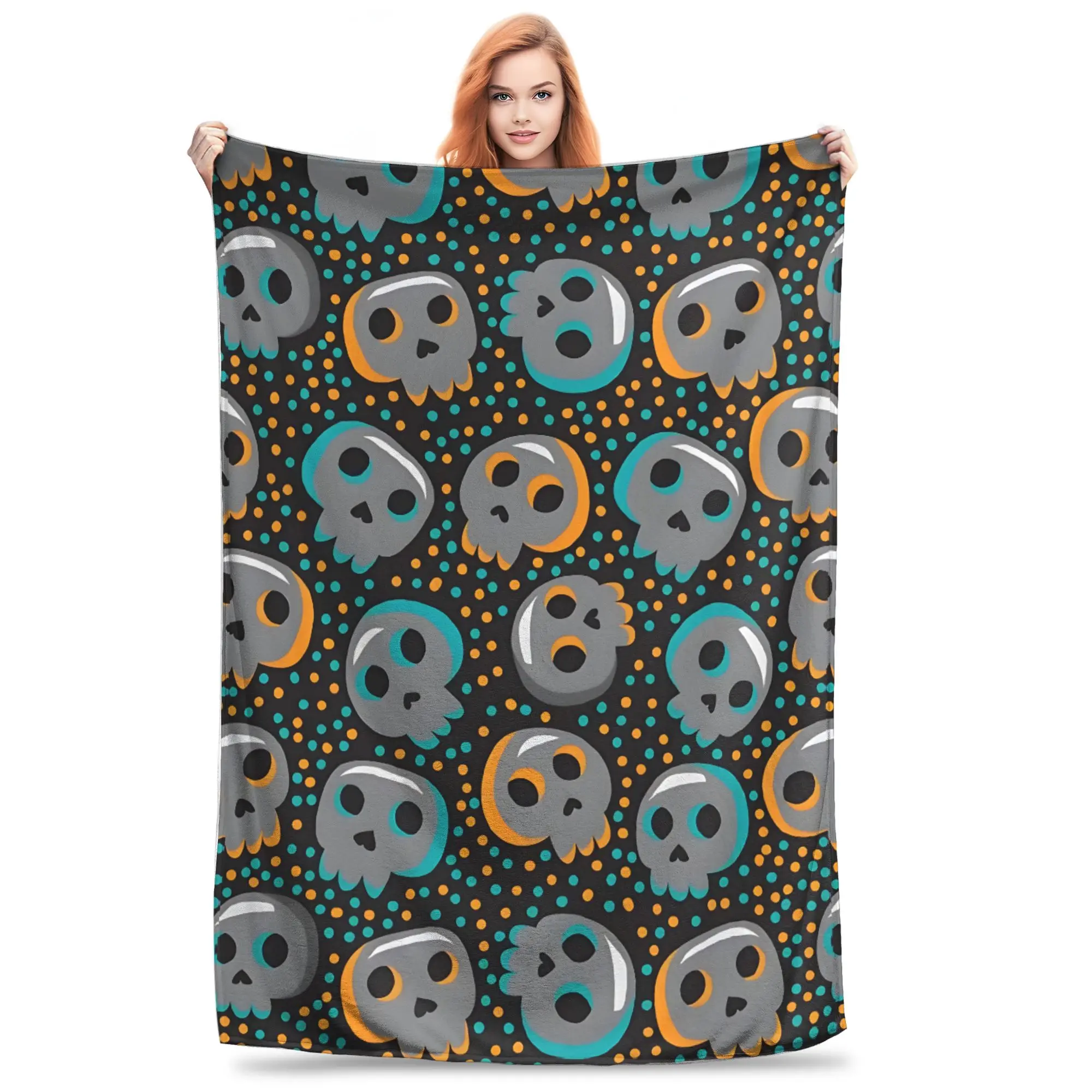 1PC Techno Skull Halloween Trick Blanket Throw Blanket  Novelty Warm Blanket All Season Gift