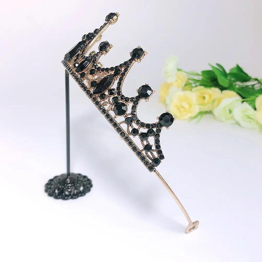 Charming Crystal Crown Baroque Style Black Vintage Bridal Headdress Retro Hair Adornment Lightweight Comfortable Wear