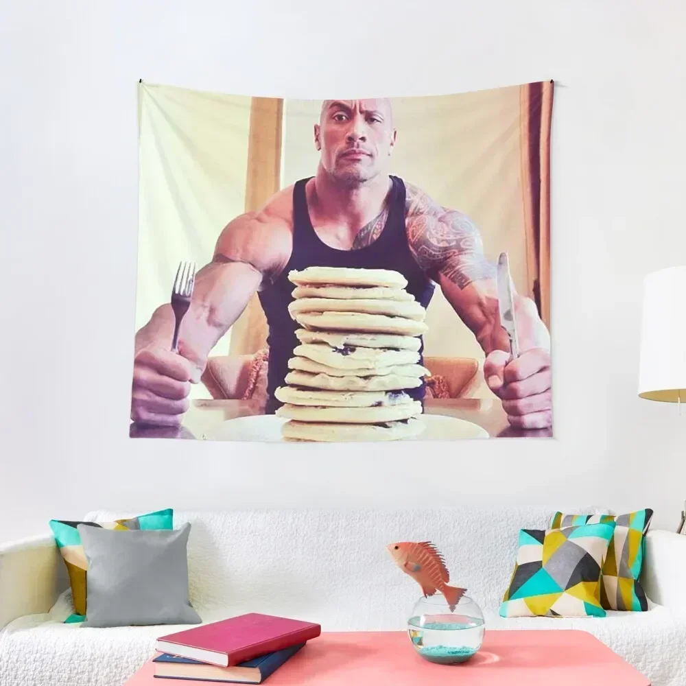 

Dwayne The Rock Johnson Eating Blueberry Pancakes Tapestry Custom Home Decor Accessories Decoration Pictures Room Wall Tapestry