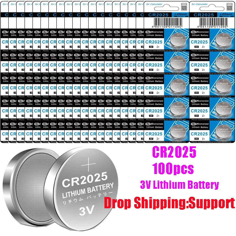 

2023 100PCS CR2025 2025 DL2025 ECR2025 BR2025 Button Battery 3V Lithium Battery For Watch Clock Remote Control Button Coin Cell