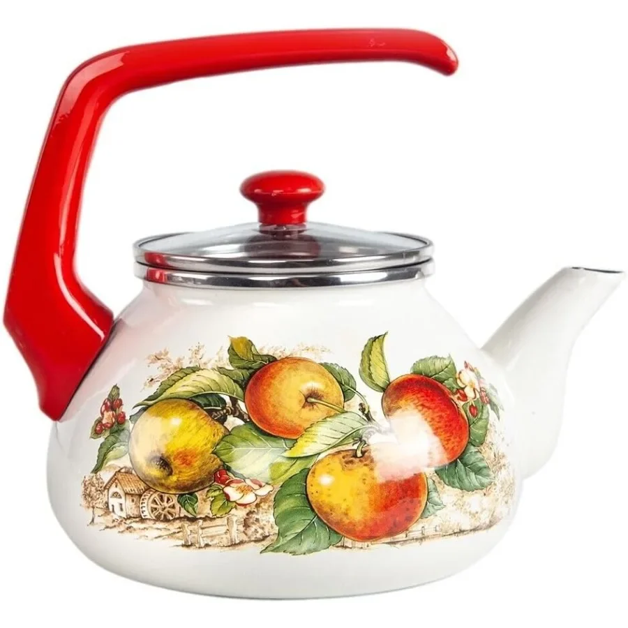 

Эмалированный алюминиевый чайник с дизайном Apple, 2,3 л, 2,2 л, плита, чайник с горячей водой для заваривания чая, идеально подходит для кемпинга и улицы