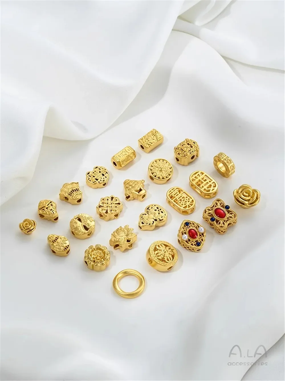 Long Lasting No Fade Vietnam Sand Gold Rose Lotus Ruyi Peace Blessing Bead, Back Cloud DIY Beaded Charm Beads C363