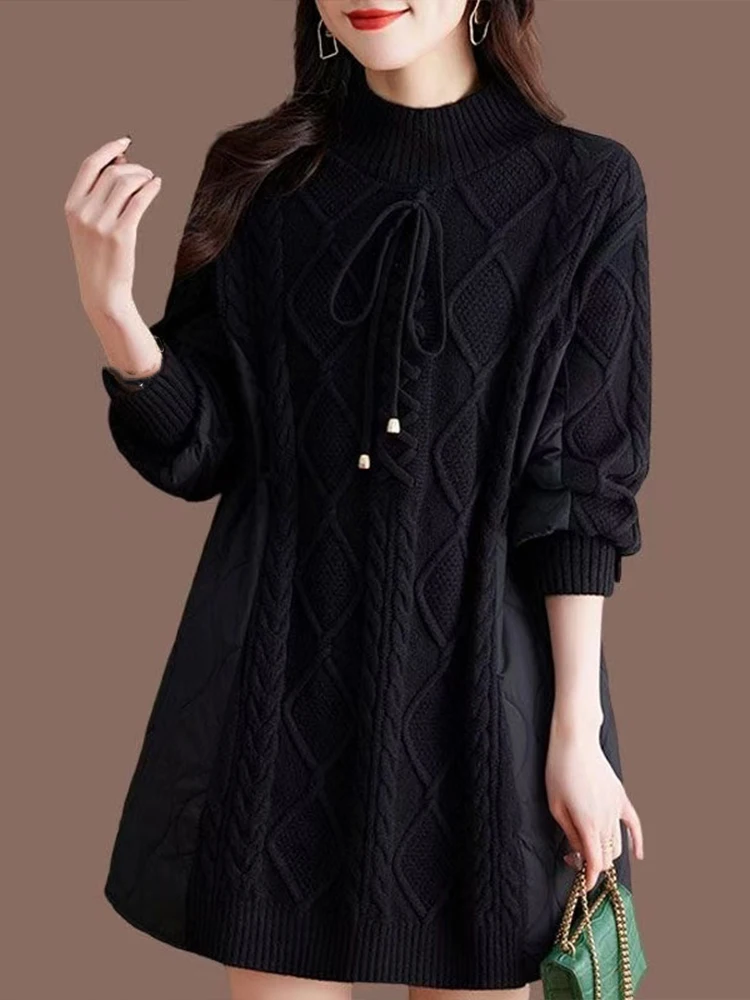 Max LuLu Korean Paddded Luxury Long Ladies Winter Sweaters Patchwork Casual Jumper Classic Vintage Loose Oversized Warm Pullover