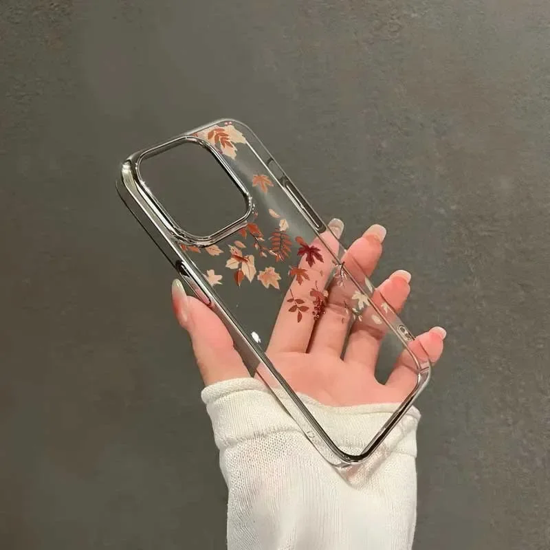秋のシンプルな紅葉柄 iPhoneケース iPhone 17 16 15 14 13 12 11 Pro MAX 16E X XR XS XSMAX 7 8 Plus Y2K クリア ソフトカバー