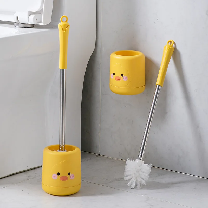 1set, Small Yellow Duck Toilet Brush Set, Cleaning Toilet Brush, Silicone Creative Wall-Mounted Style ,Cleaning Tools,