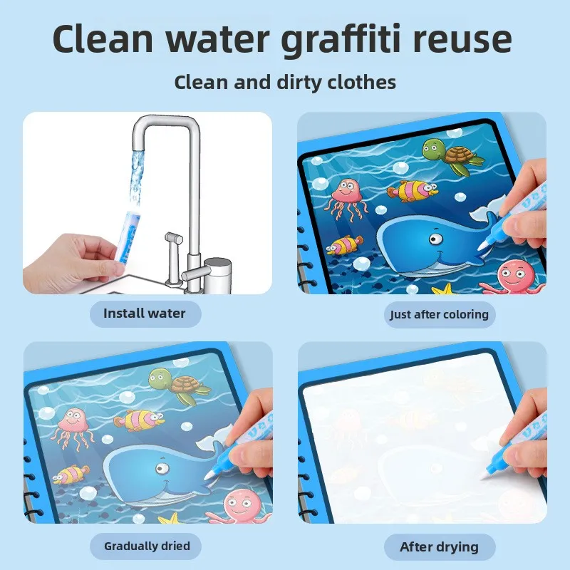 1 Book+1 Pen Reusable Coloring Book Water Painting Book Sensory Early Education Puzzle Drawing