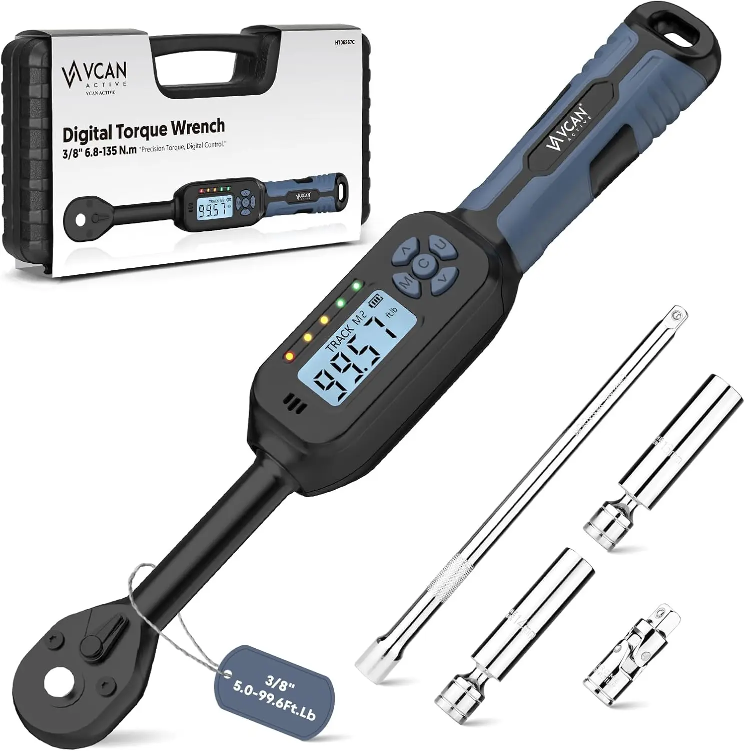 

3/8 Digital Torque Wrench (5.02-99.6 Ft.Lb) ±2% Accuracy with Buzzer & LED Indicator for Auto Car Maintenance