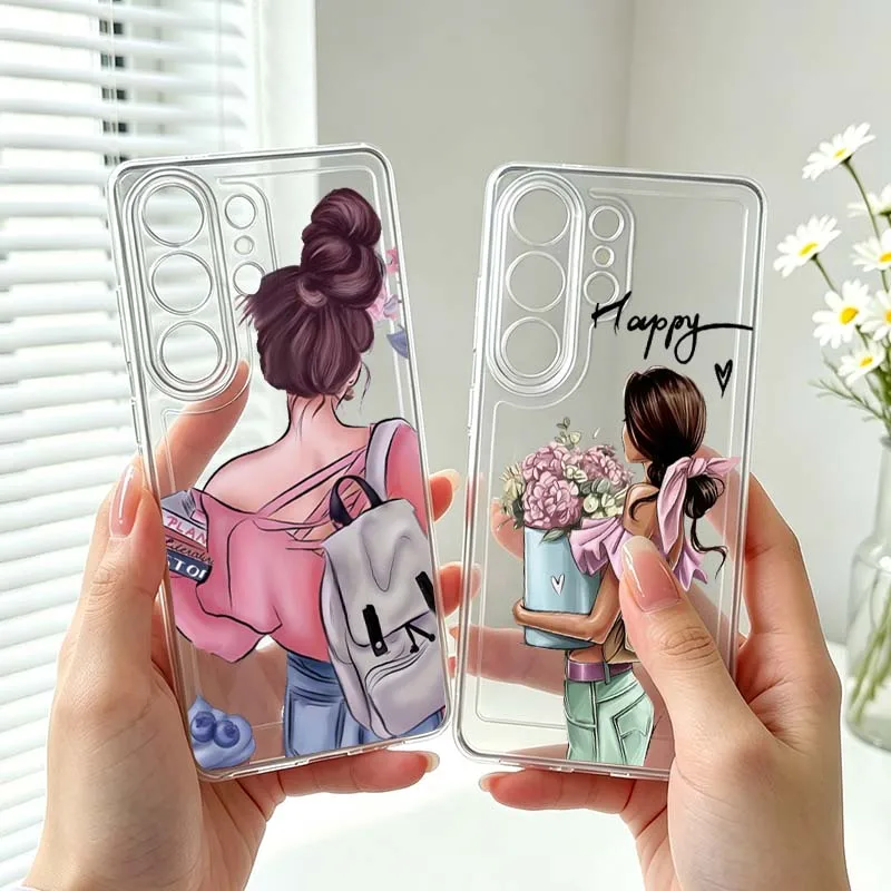 Anime Women Patterns For Samsung Galaxy S26 S25 S24 S23 S22 S21 S20 Ultra Plus Edge FE Transparent Phone Case Cover