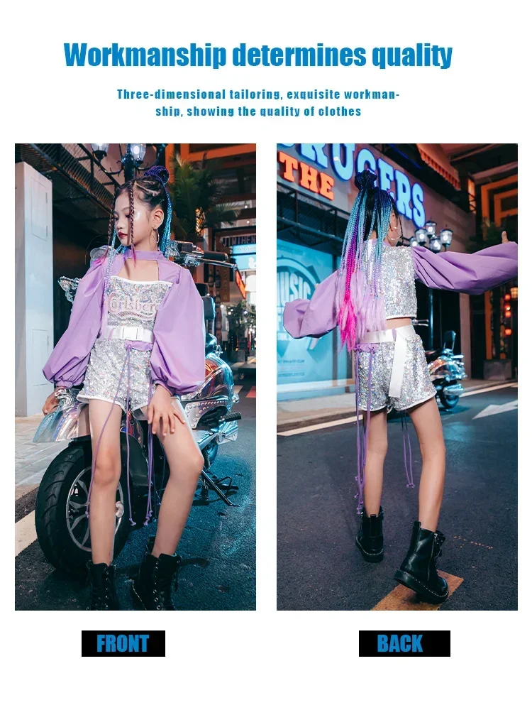 ZZL-traje de lentejuelas para niña, traje de baile de Jazz, trajes de k-pop, ropa de baile urbano para niños, ropa fresca de actuación para niños