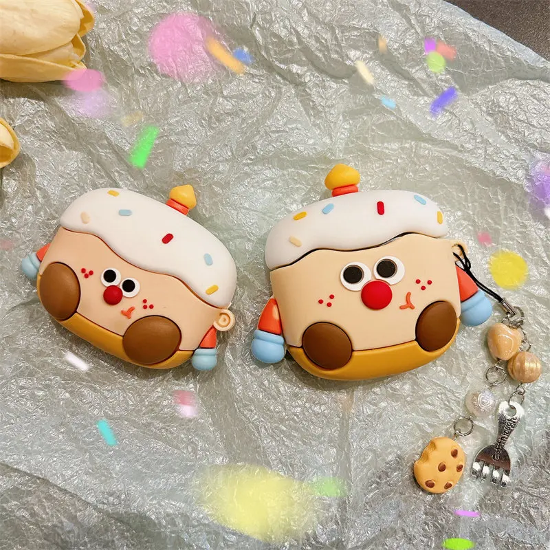 For Baseus MC2Air 2026 New Earbuds Case, Cute Cartoon Ghost Cake Robot Creative Popular Design Silicone Earbuds Cover With Ring