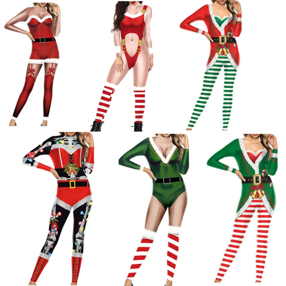 

Christmas Coplay Costume Jumpsuit 3D Printed Polyester Long Sleeve Onesie Pajama Xmans Santa Romper Catsuit Bodysuit for Party