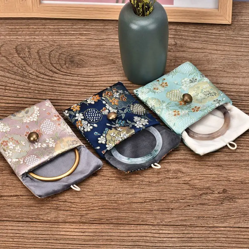 Bolsa de embalagem de joias com flores bordadas, estilo chinês, anéis, colar, brincos, estojo de armazenamento, bolsa de moedas, pulseira, suporte de joias