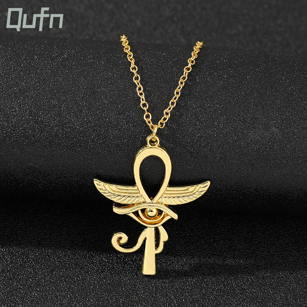 Eye Of Horus Ankh Necklace Women Men Ancient Egypt Wing Ankh Cross Pendant Necklaces Choker Silver Gold Plated Religious Jewelry